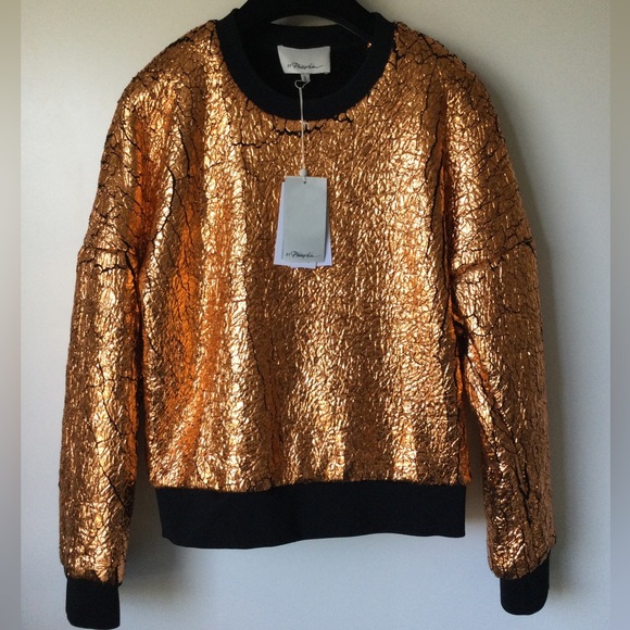 NWT 3.1 Phillip Lim Metallic Futuristic Sweatshirt Cropped Gold Sweater S $395 - Picture 16 of 16